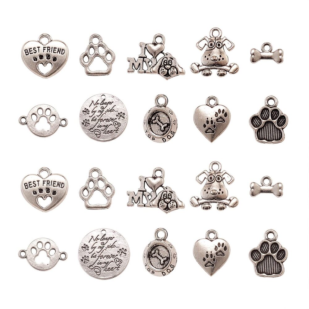 3975 100Pcs 10 Styles Dog Charms Animal Pet Mini Pendants for DIY Necklace